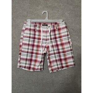 Eddie Bauer Bermuda Shorts Womens 6 Pink Multi Plaid Hiking Outdoor Chino